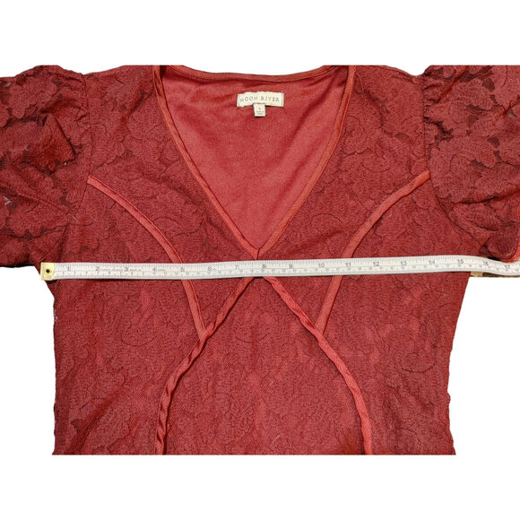 Moon River Flutter Sleeve Lace Floral Fit & Flare Dress V-Neck Burgundy Womens S - Picture 8 of 10